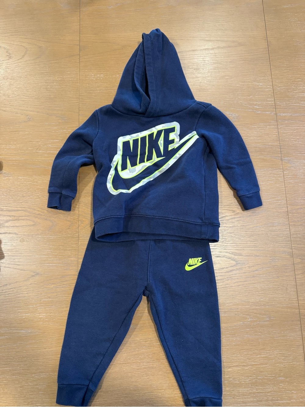 Nike Navy Kids Hoodie & Joggers with Neon Yellow Logo